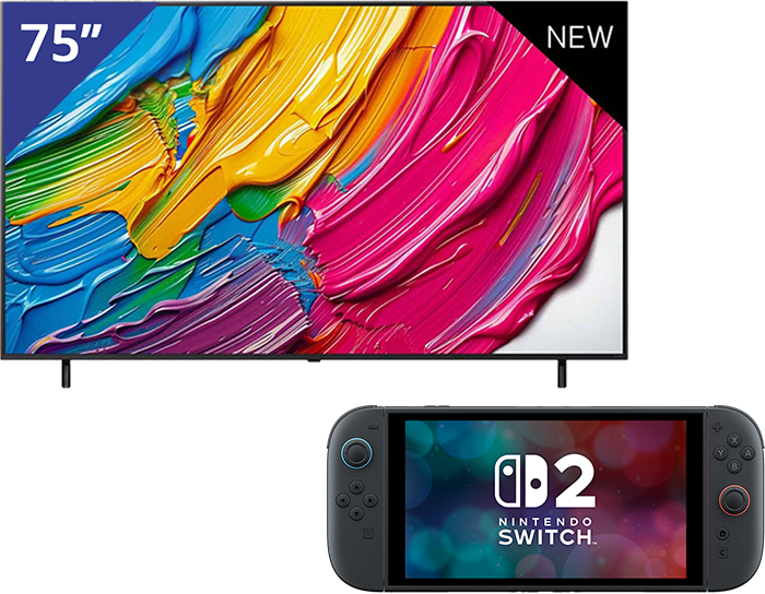 LG 75 inch QNED 4K TV + Nintendo Switch 2 afbeelding